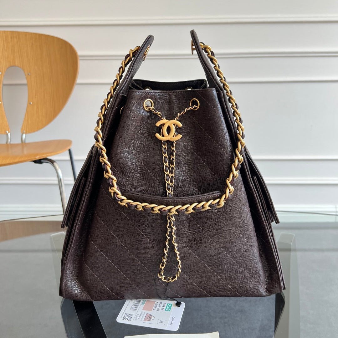 CHANEL 25S HOBO BAG 40 IN DARK EARTH BROWN CAVIAR WITH GOLD HARDWARE - Image 13