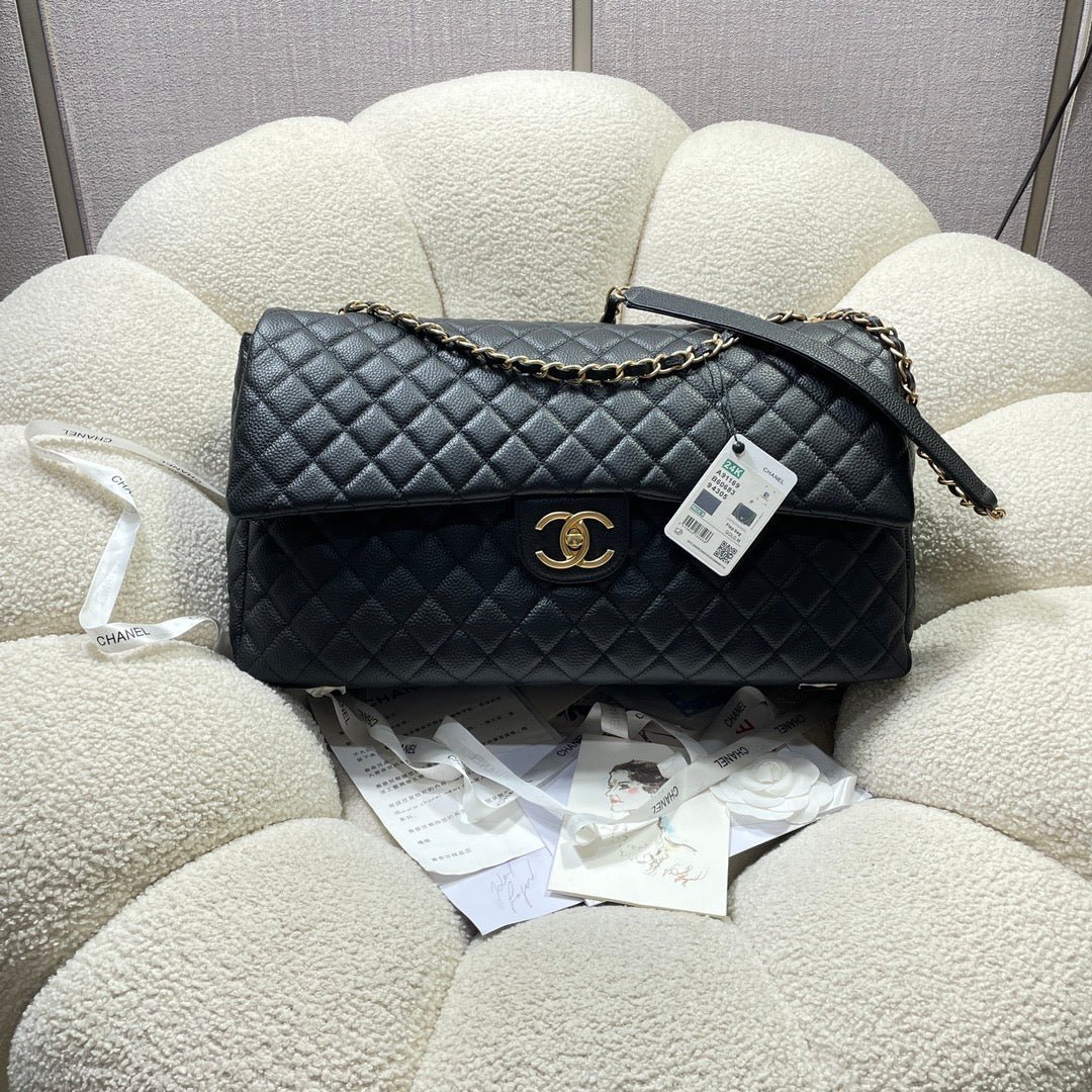CHANEL 26S FLAP BAG 46 IN BLACK CAVIAR CALFSKIN WITH GOLD HARDWARE