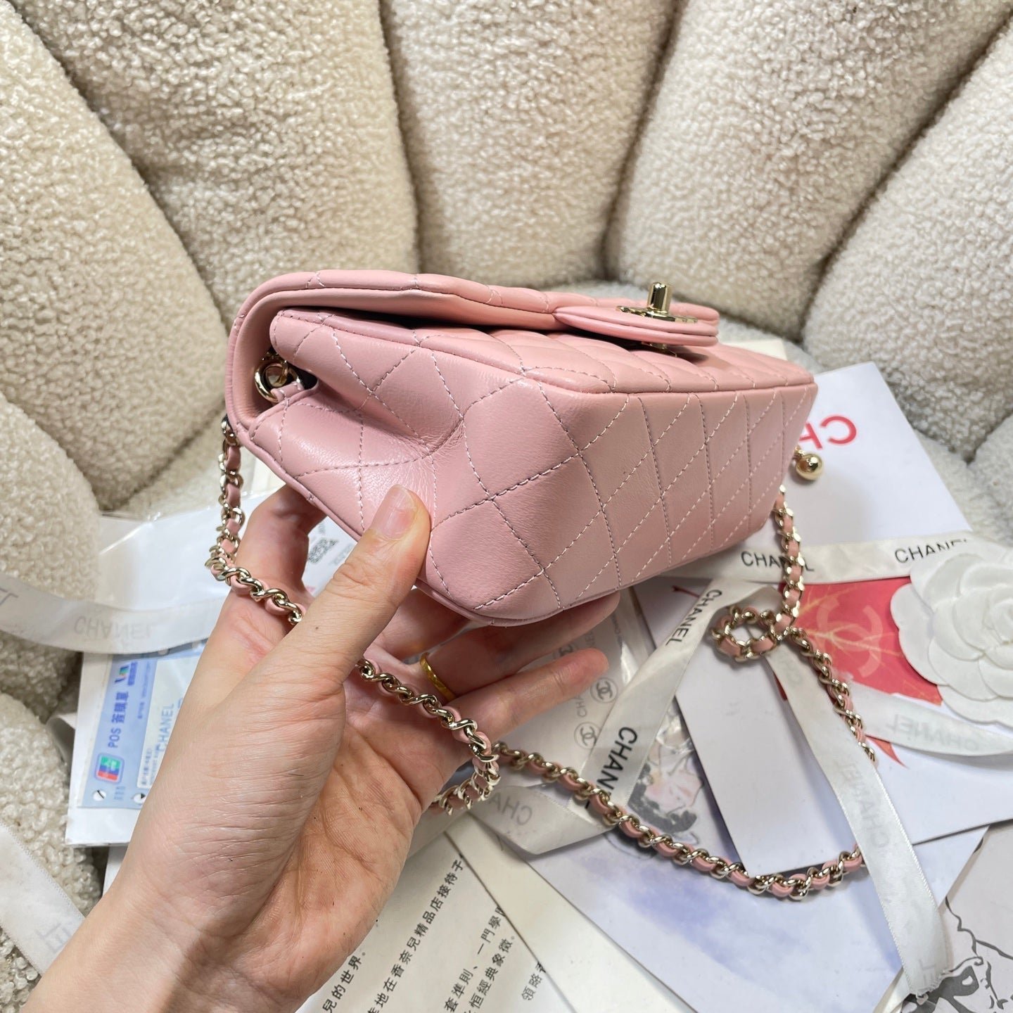 CHANEL 26S FLAP BAG 20 IN PASTEL PINK LAMBSKIN - Image 2