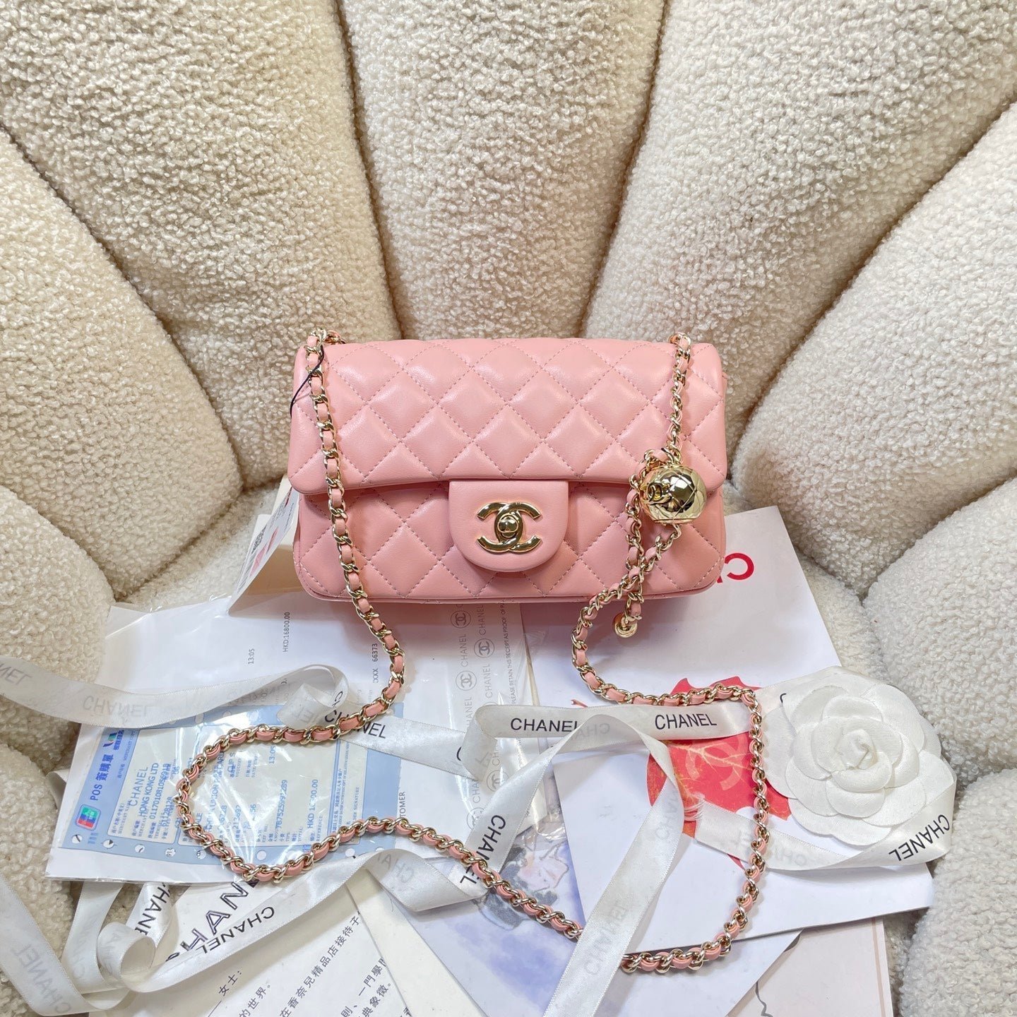 CHANEL 26S FLAP BAG 20 IN PASTEL PINK LAMBSKIN - Image 9
