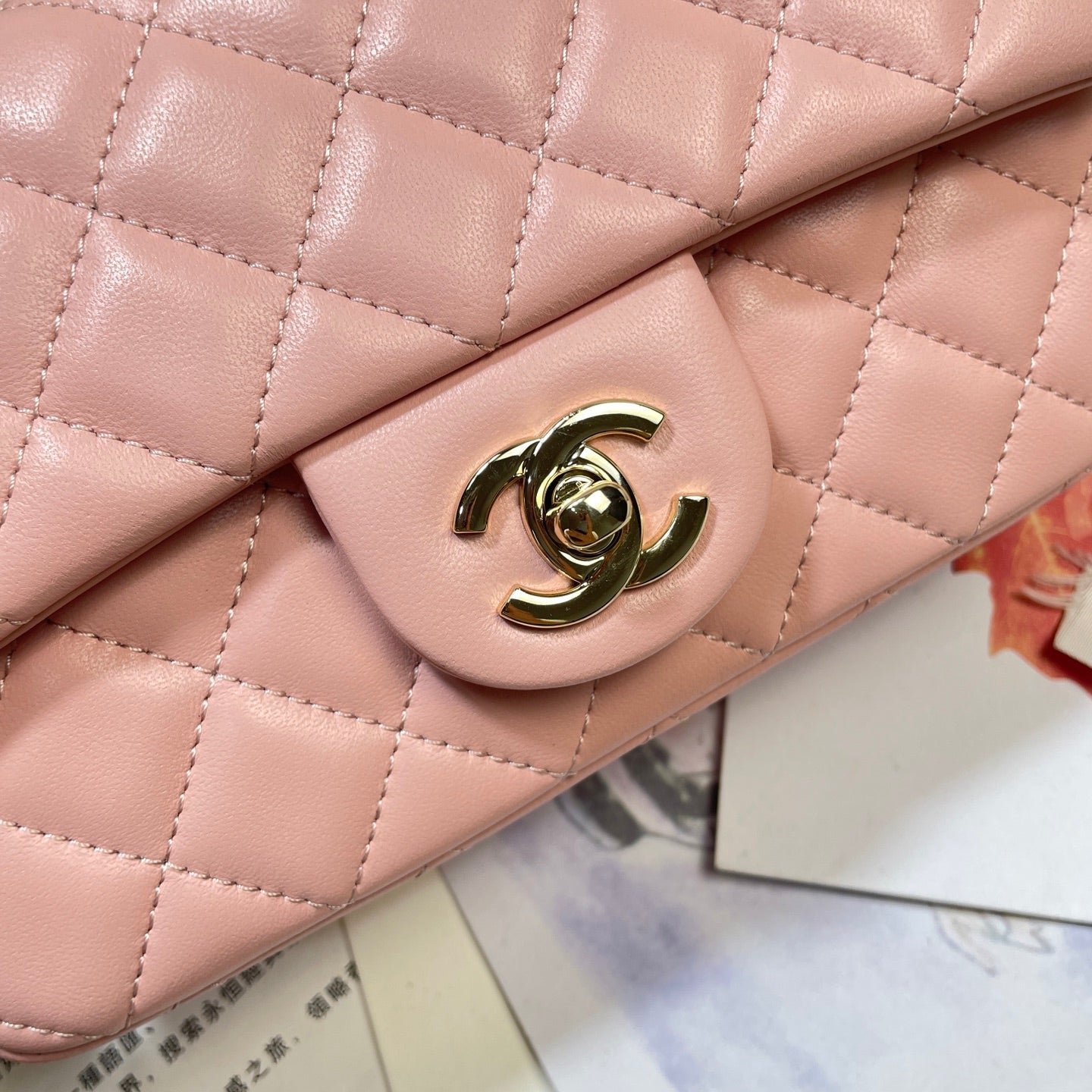 CHANEL 26S FLAP BAG 20 IN PASTEL PINK LAMBSKIN - Image 5