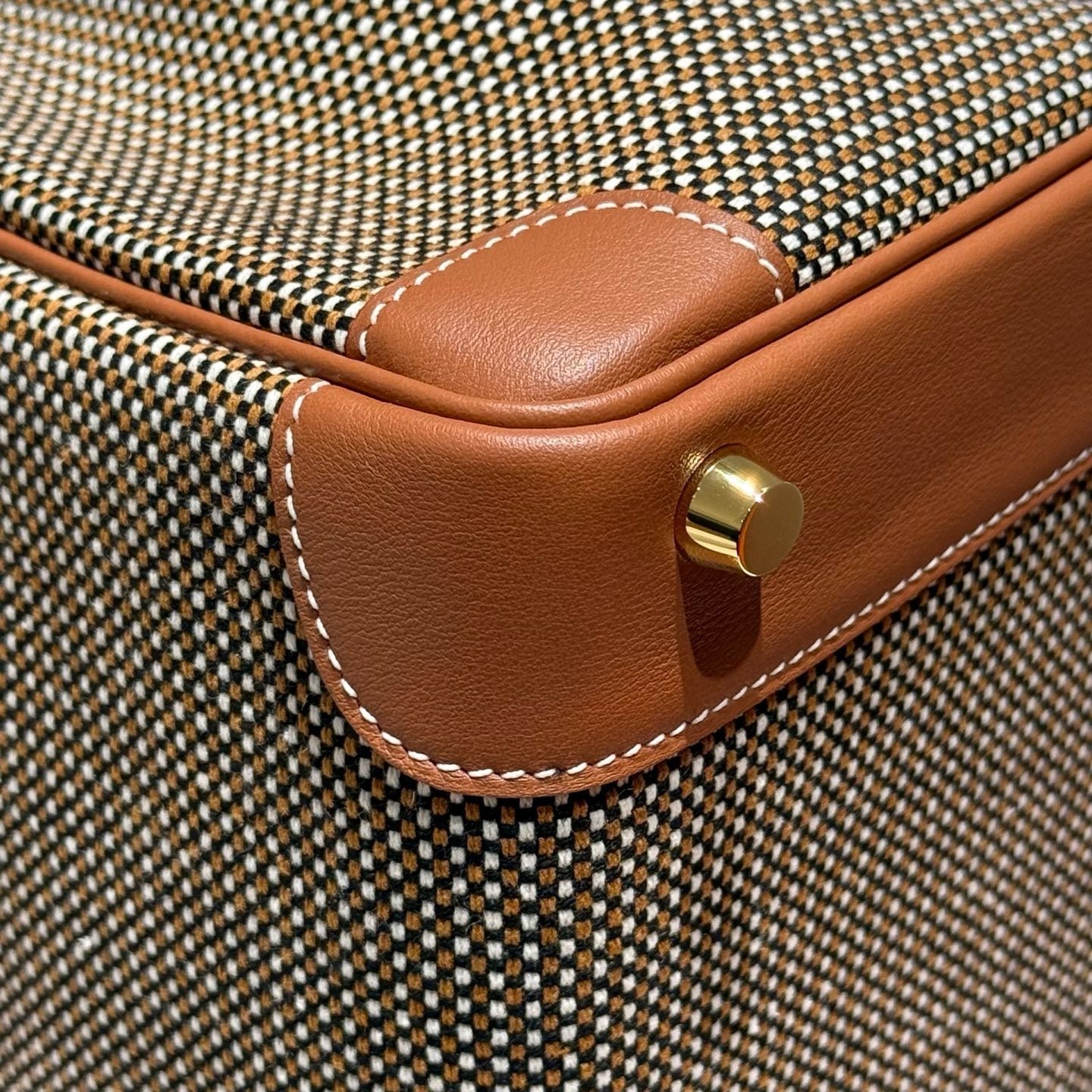 QUADRILLE BIRKIN 30CM IN GOLD SWIFT CALFSKIN AND BLACK/WHITE/BROWN TOILE CANVAS - Image 6