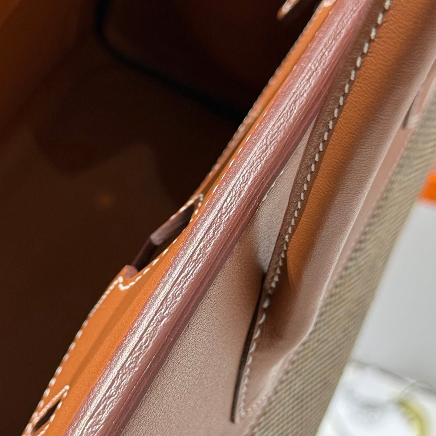 QUADRILLE BIRKIN 30CM IN GOLD SWIFT CALFSKIN AND BLACK/WHITE/BROWN TOILE CANVAS - Image 8