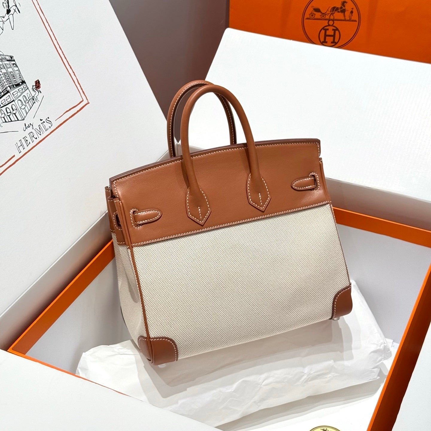 HM BIRKIN 25CM IN VEAU BARENIA SWIFT CALFSKIN ERCU TOILE CANVAS - Image 11