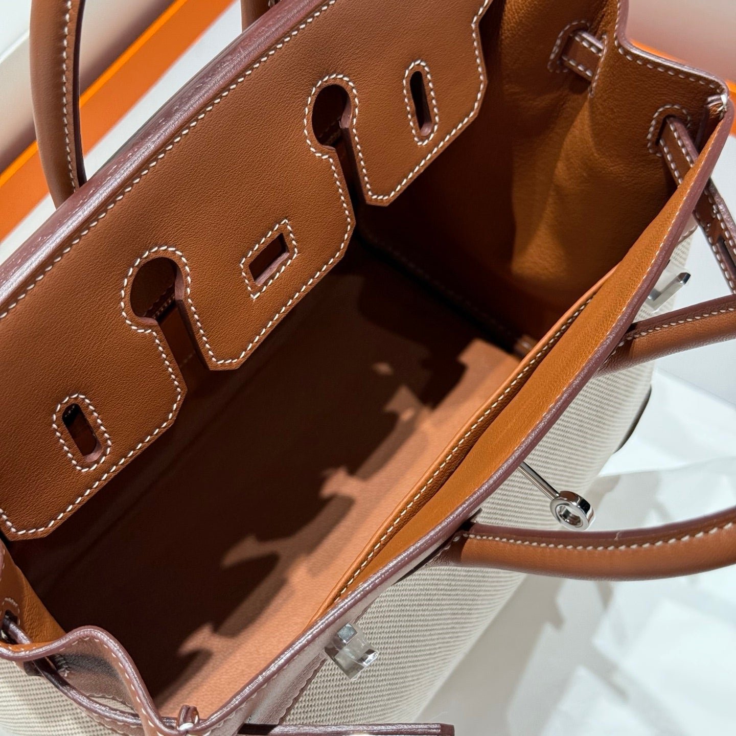 HM BIRKIN 25CM IN VEAU BARENIA SWIFT CALFSKIN ERCU TOILE CANVAS - Image 8
