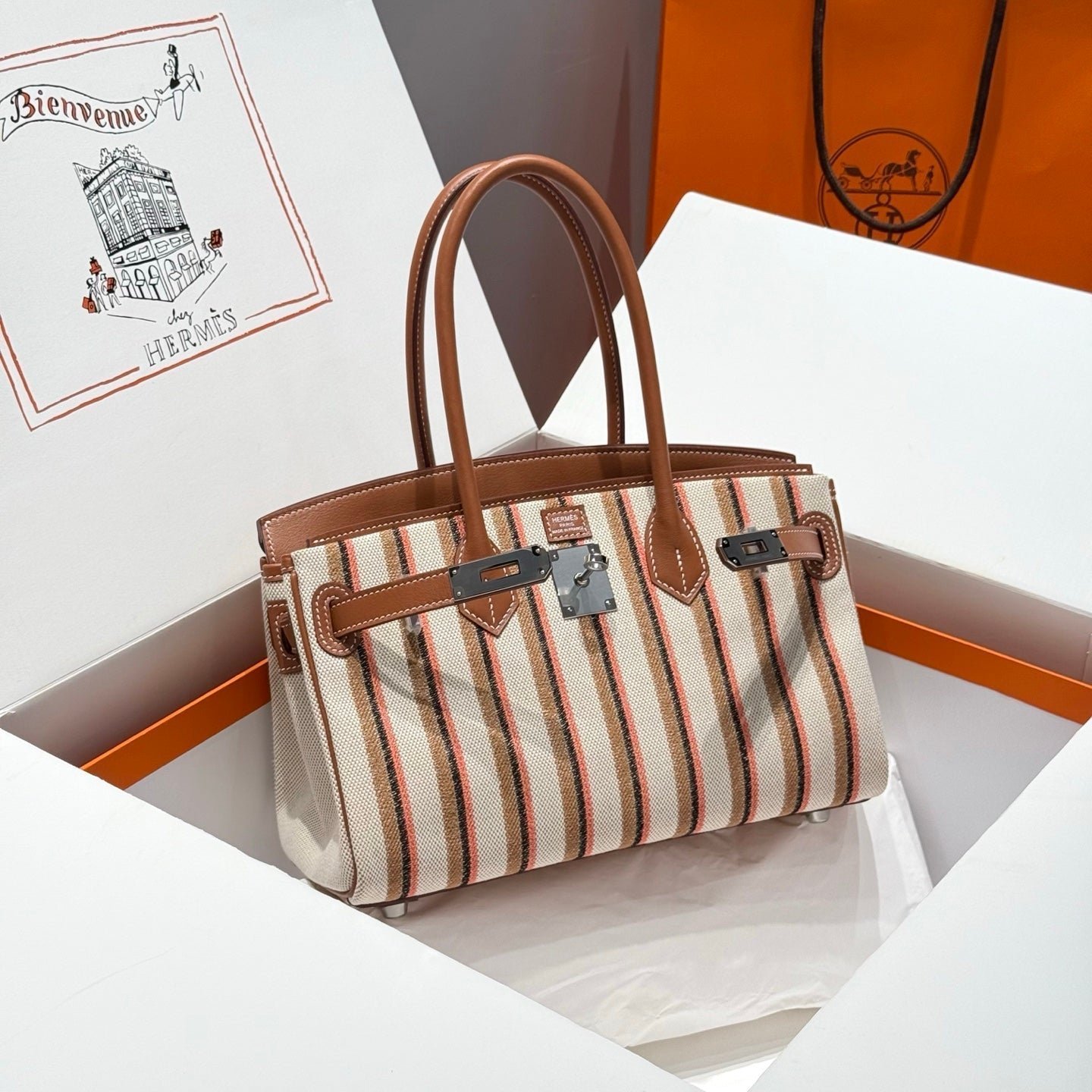 BIRKIN SHOULDER 29 IN GOLD CALFSKIN ÉCRU/BEIGE/FAUVE/ROSE POP/NOIR EMBROIDERY CANVAS - Image 13