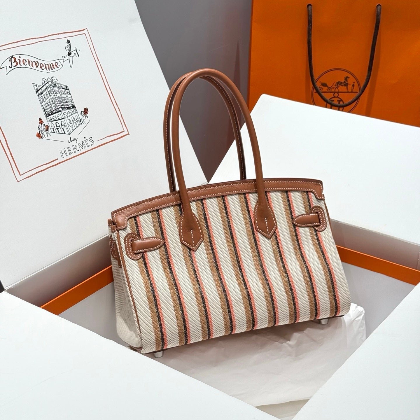 BIRKIN SHOULDER 29 IN GOLD CALFSKIN ÉCRU/BEIGE/FAUVE/ROSE POP/NOIR EMBROIDERY CANVAS - Image 2