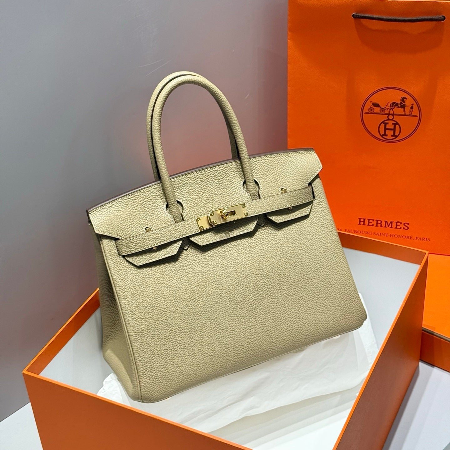 25S HERMES BIRKIN 30 IN CROMWELL GRAY CALFSKIN GOLD HARDWARE - Image 10