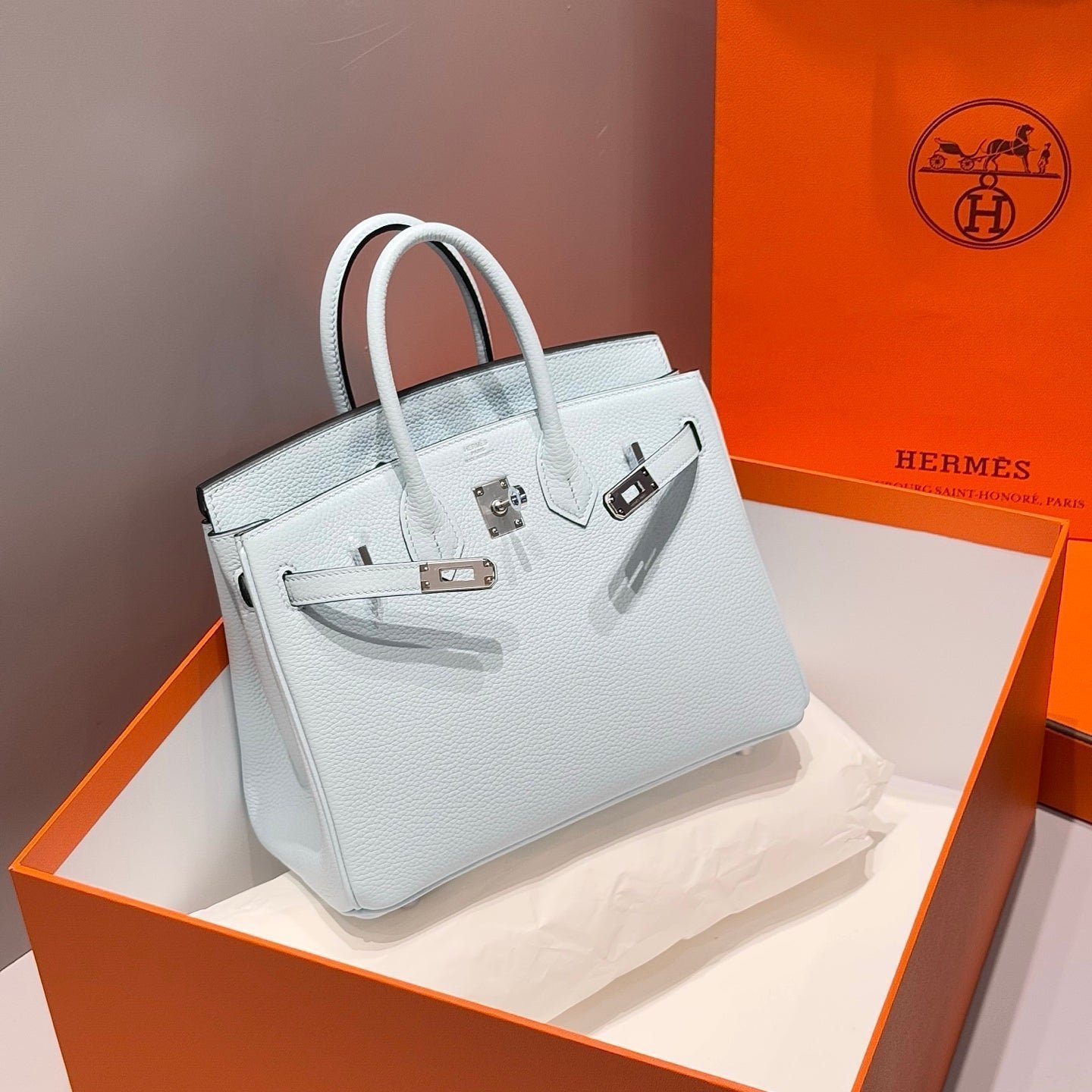 HERMES 25S MEDIUM BIRKIN 25 IN CLOUD BLUE CALFSKIN SILVER HARDWARE - Image 10