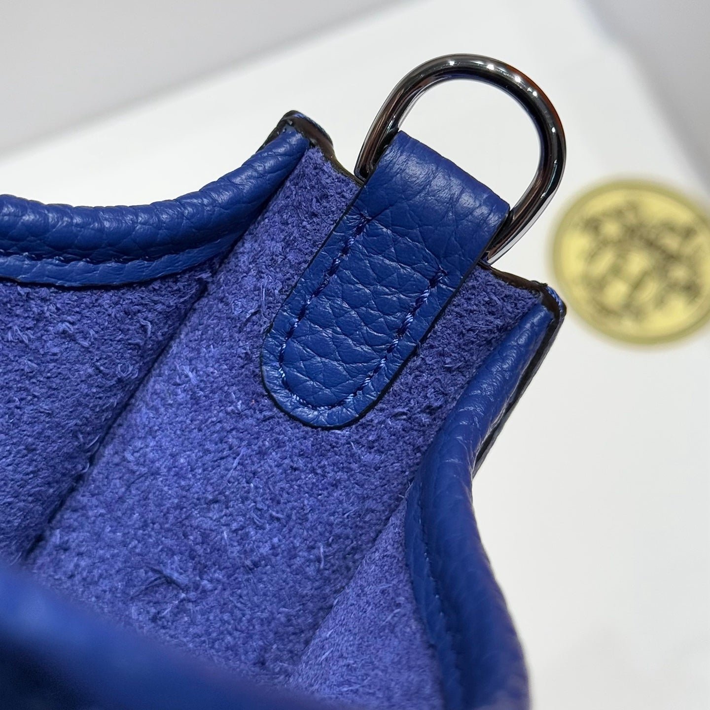 HERMES 25S MINI EVELYNE 18 IN BLUE PATTERNED STRAP CALFSKIN SILVER HARDWARE - Image 18