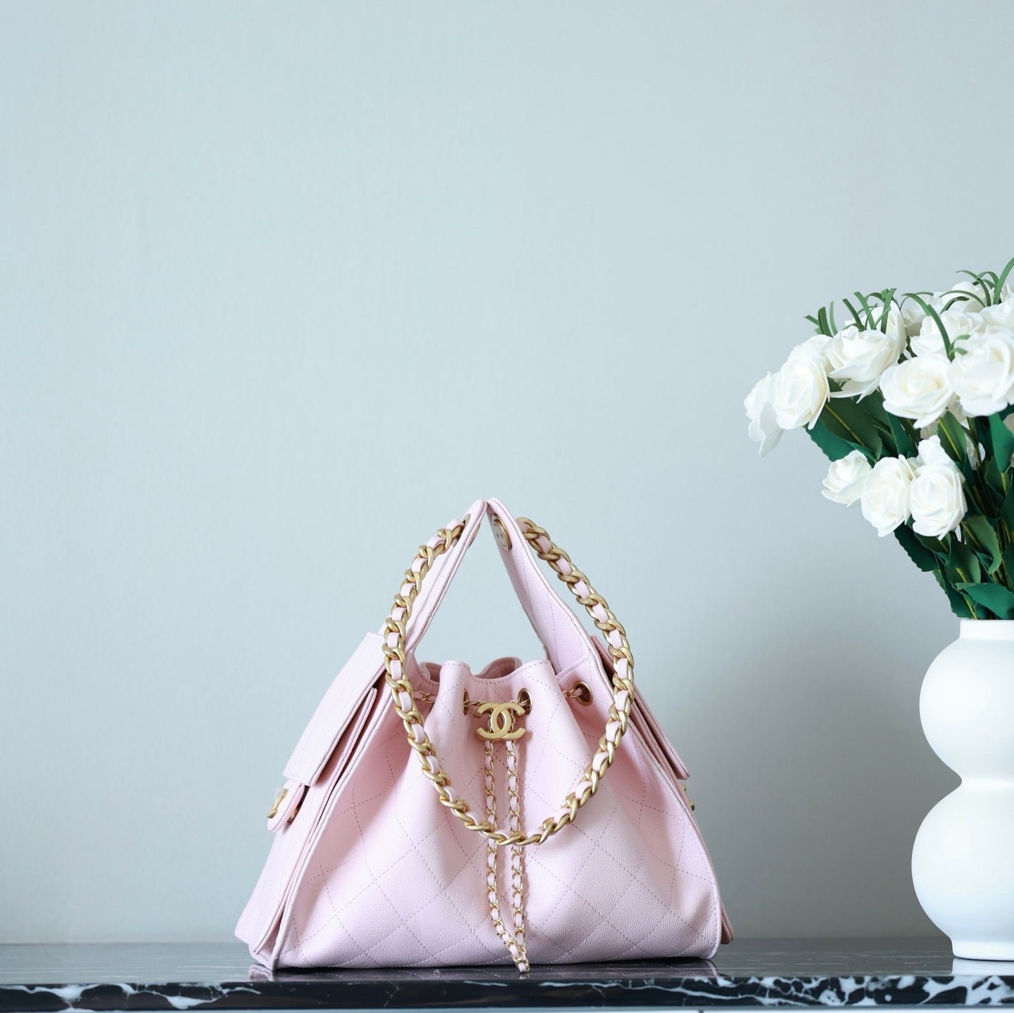 CHANEL 25S HOBO BAG 30 CM IN LIGHT PINK LAMBSKIN WITH GOLD HARDWARE - Image 10