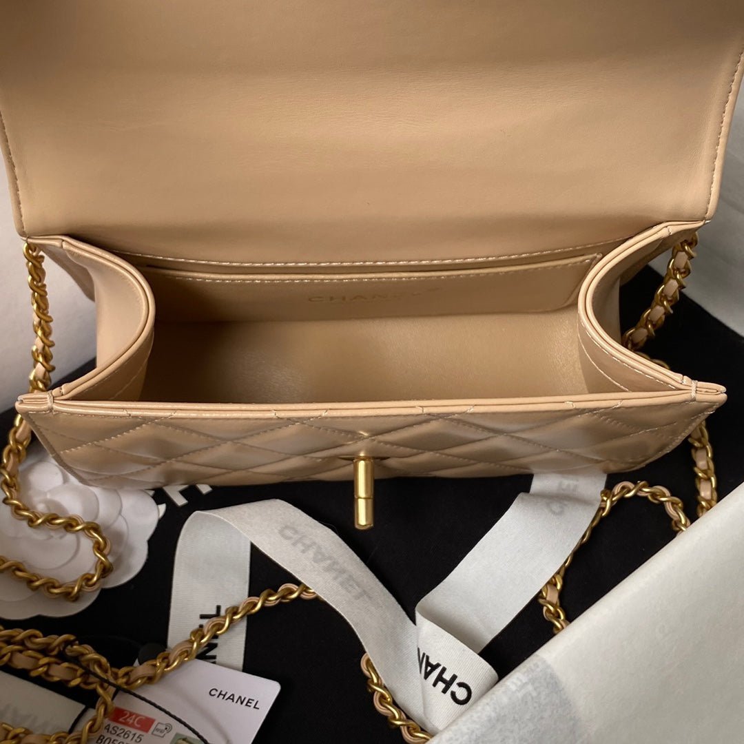 CHANEL 25S MINI FLAP BAG 19 IN TAN BROWN CALFSKIN GOLD HARDWARE - Image 14