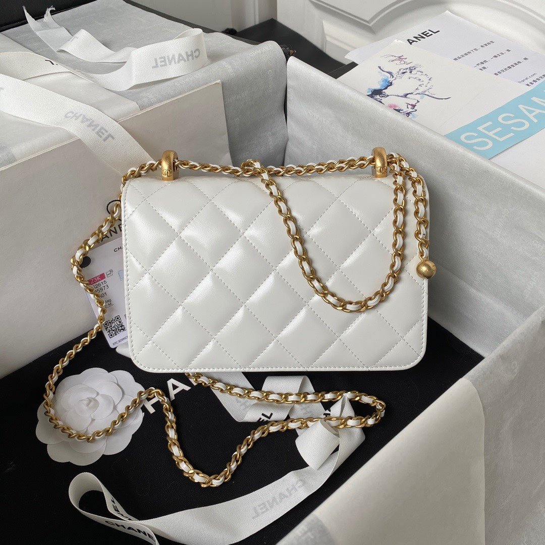 CHANEL 25S MINI FLAP BAG 19 IN WHITE CALFSKIN GOLD HARDWARE - Image 11