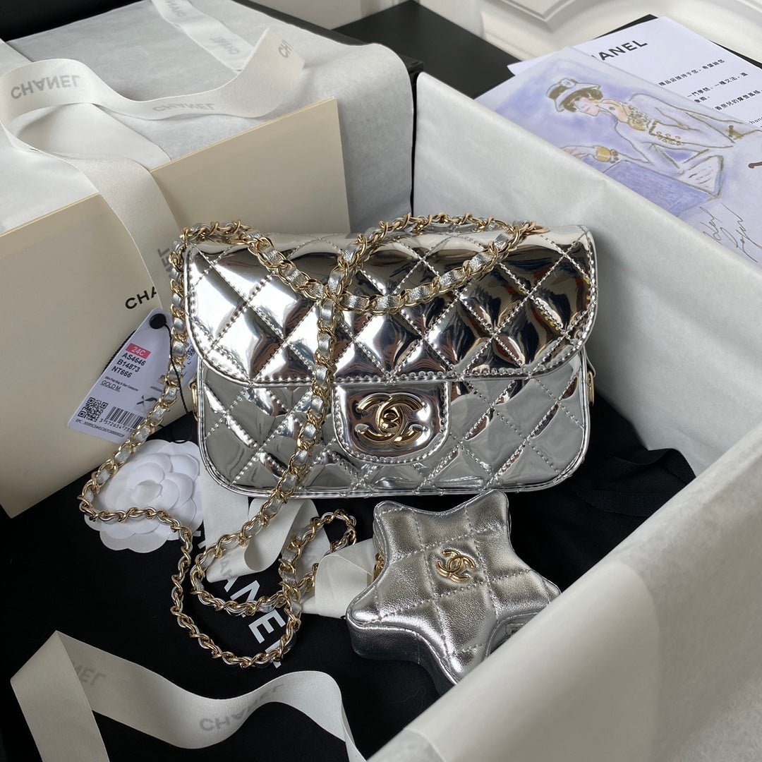 CC MINI 19 FLAP BAG IN SILVER METALLIC CALFSKIN WITH STRAP - Image 10