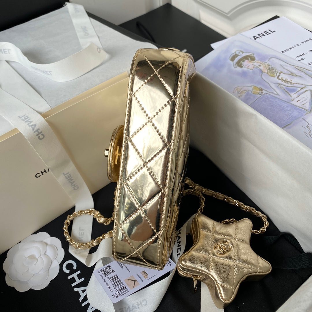 CC MINI 19 FLAP BAG IN GOLDEN METALLIC CALFSKIN WITH STRAP - Image 9