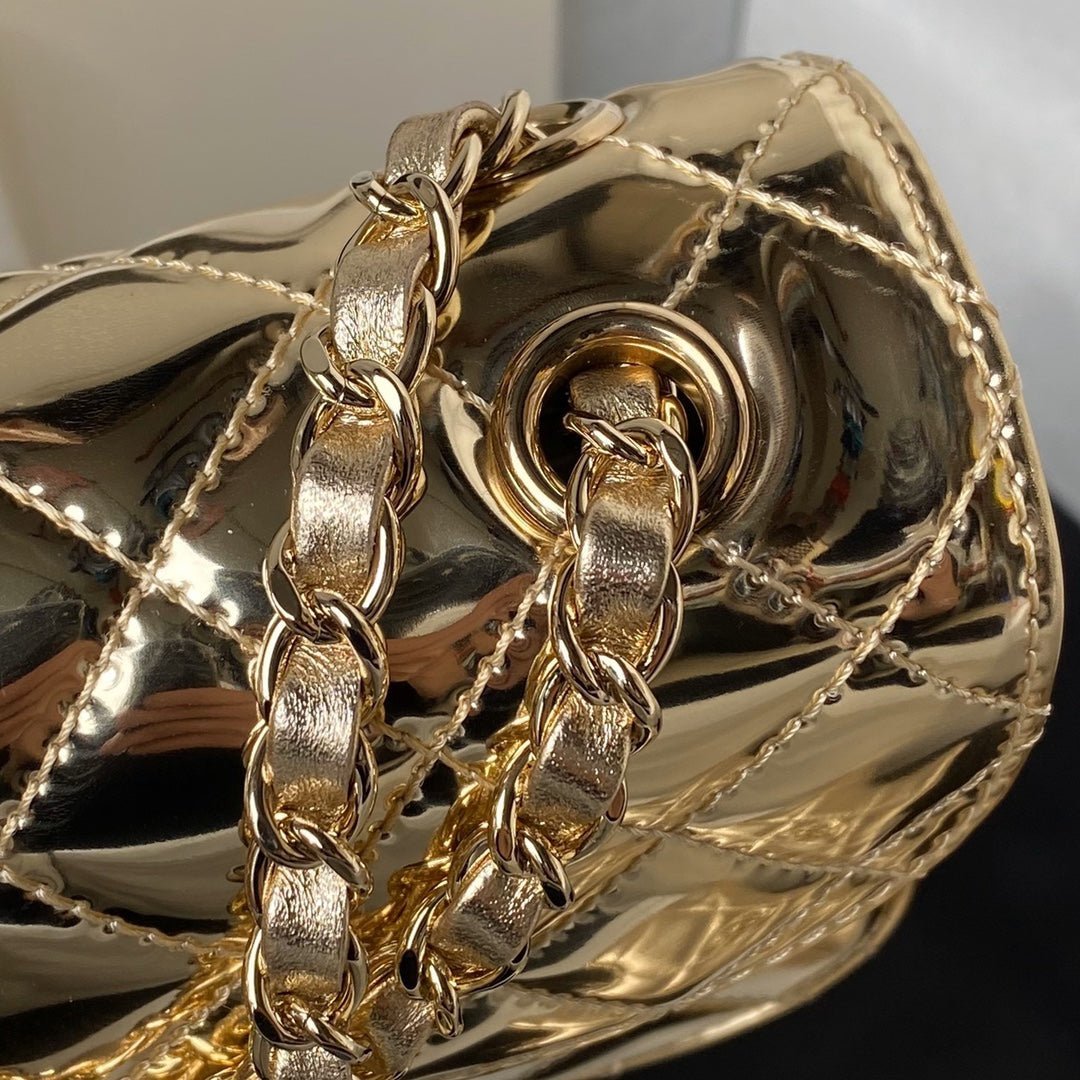 CC MINI 19 FLAP BAG IN GOLDEN METALLIC CALFSKIN WITH STRAP - Image 2