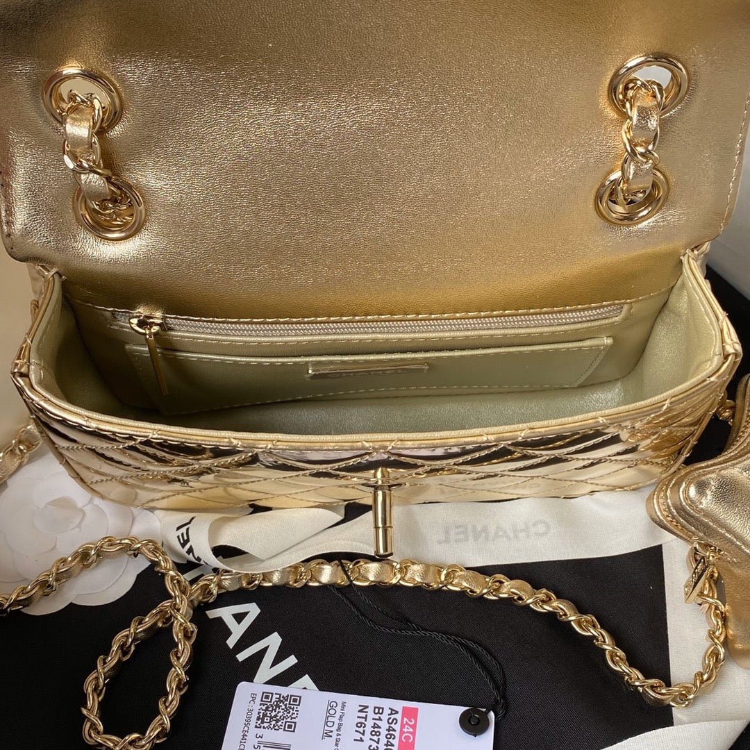 CC MINI 19 FLAP BAG IN GOLDEN METALLIC CALFSKIN WITH STRAP - Image 8