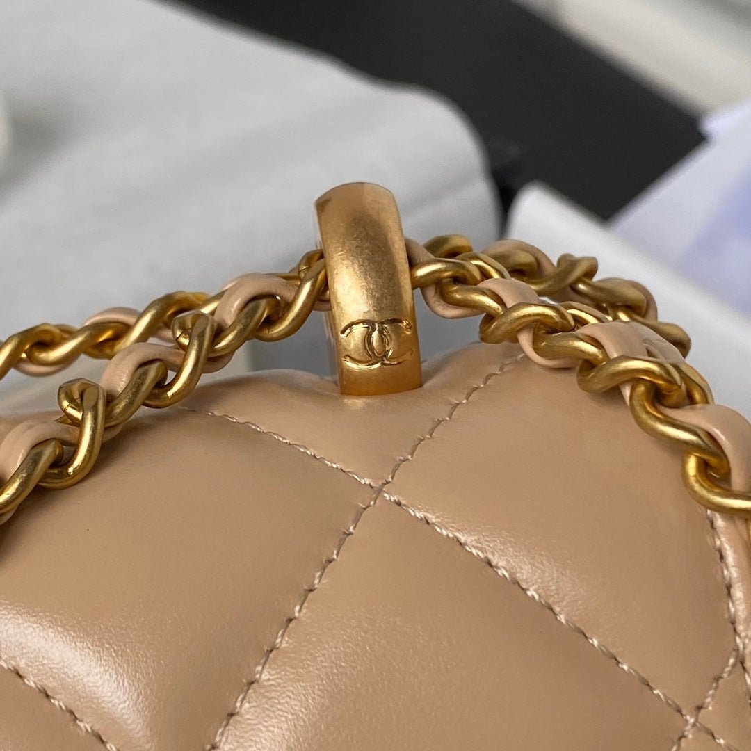 CHANEL 25S MINI FLAP BAG 22 IN TAN BROWN CALFSKIN GOLD HARDWARE - Image 8