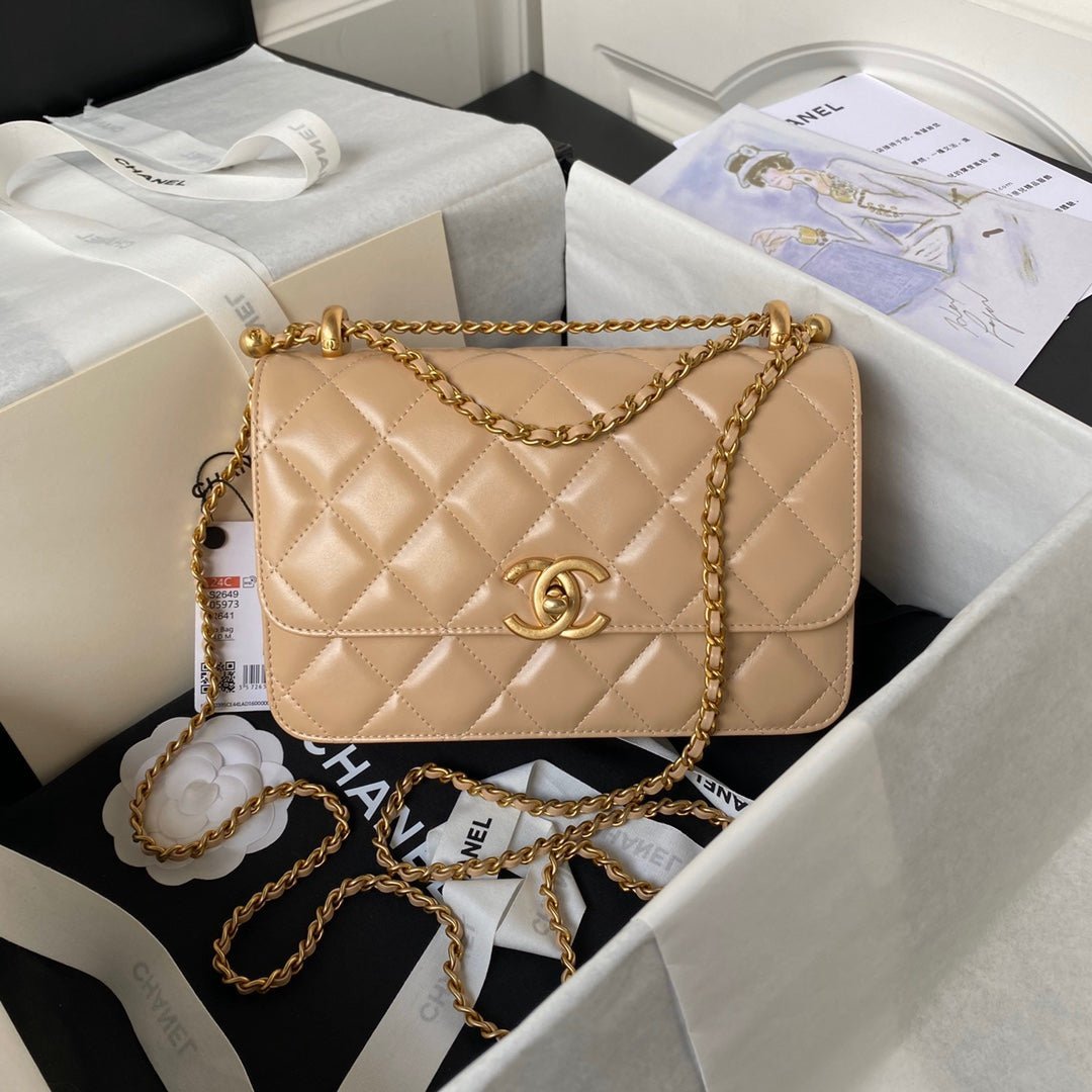 CHANEL 25S MINI FLAP BAG 22 IN TAN BROWN CALFSKIN GOLD HARDWARE - Image 10