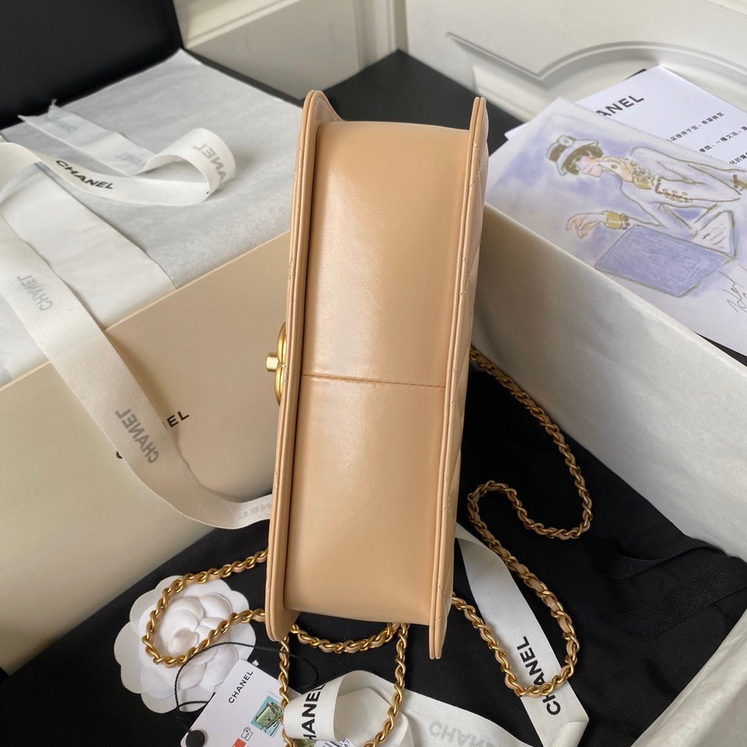 CHANEL 25S MINI FLAP BAG 22 IN TAN BROWN CALFSKIN GOLD HARDWARE - Image 6