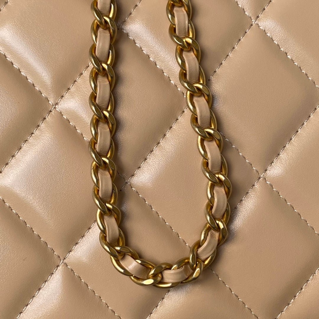 CHANEL 25S MINI FLAP BAG 22 IN TAN BROWN CALFSKIN GOLD HARDWARE - Image 18