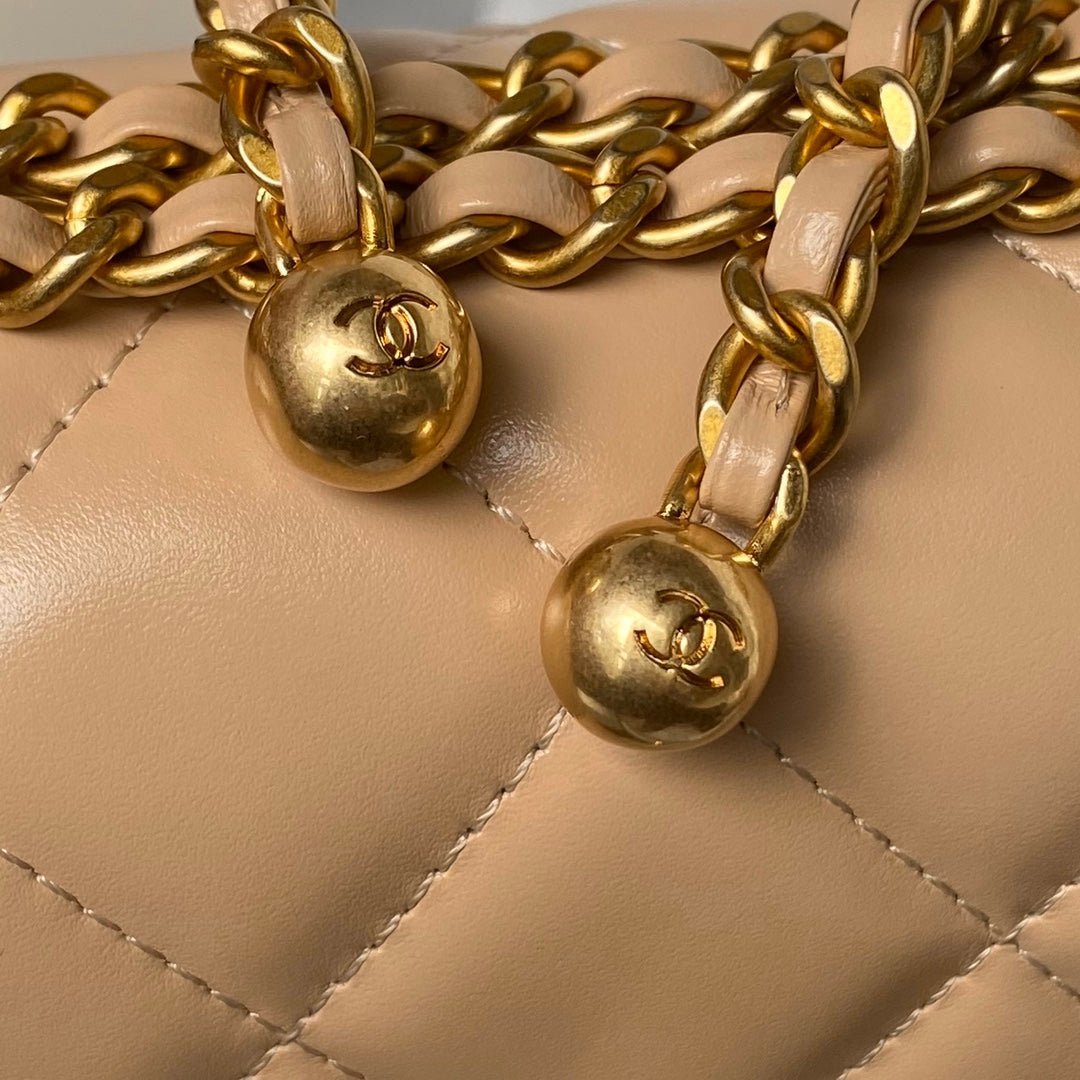 CHANEL 25S MINI FLAP BAG 22 IN TAN BROWN CALFSKIN GOLD HARDWARE - Image 4