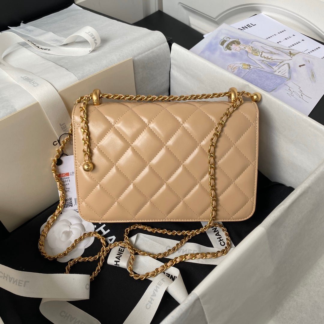 CHANEL 25S MINI FLAP BAG 22 IN TAN BROWN CALFSKIN GOLD HARDWARE - Image 2