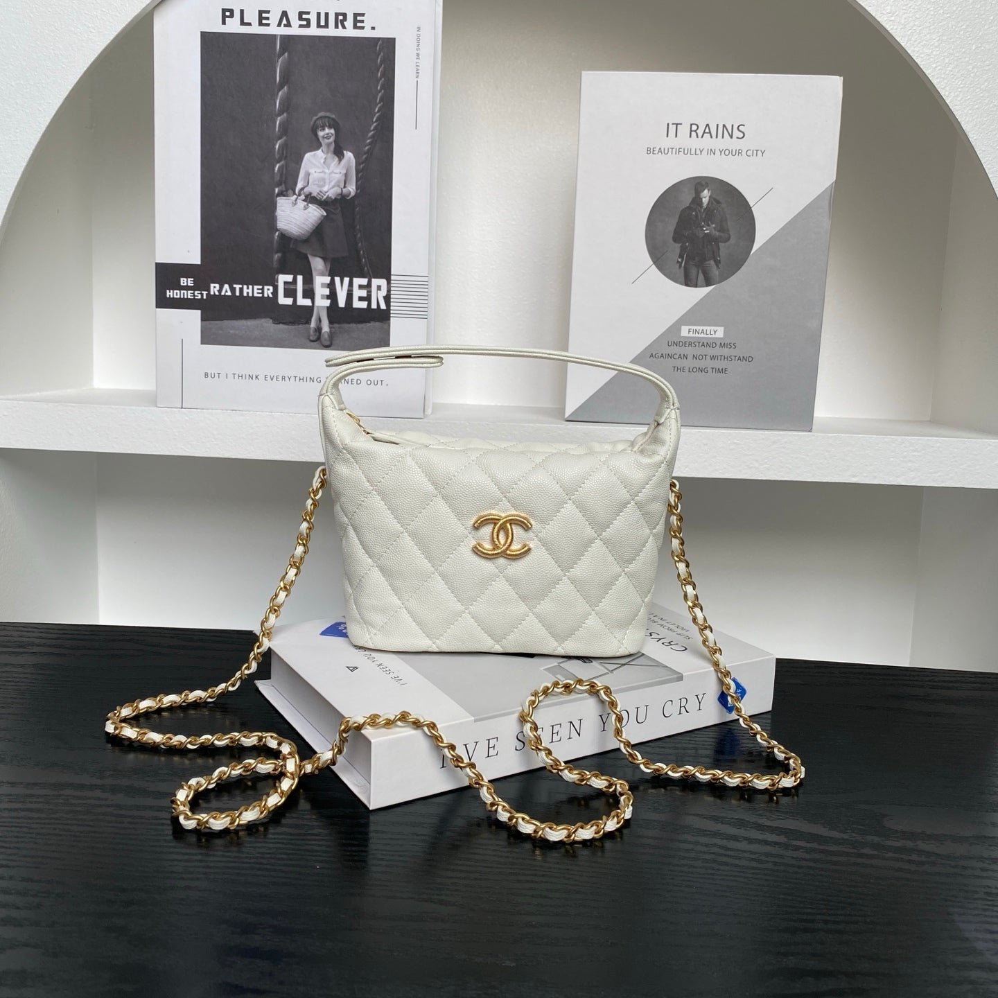 CHANEL 25S HOBO BAG 22 IN WHITE CAVIAR LEATHER - Image 3