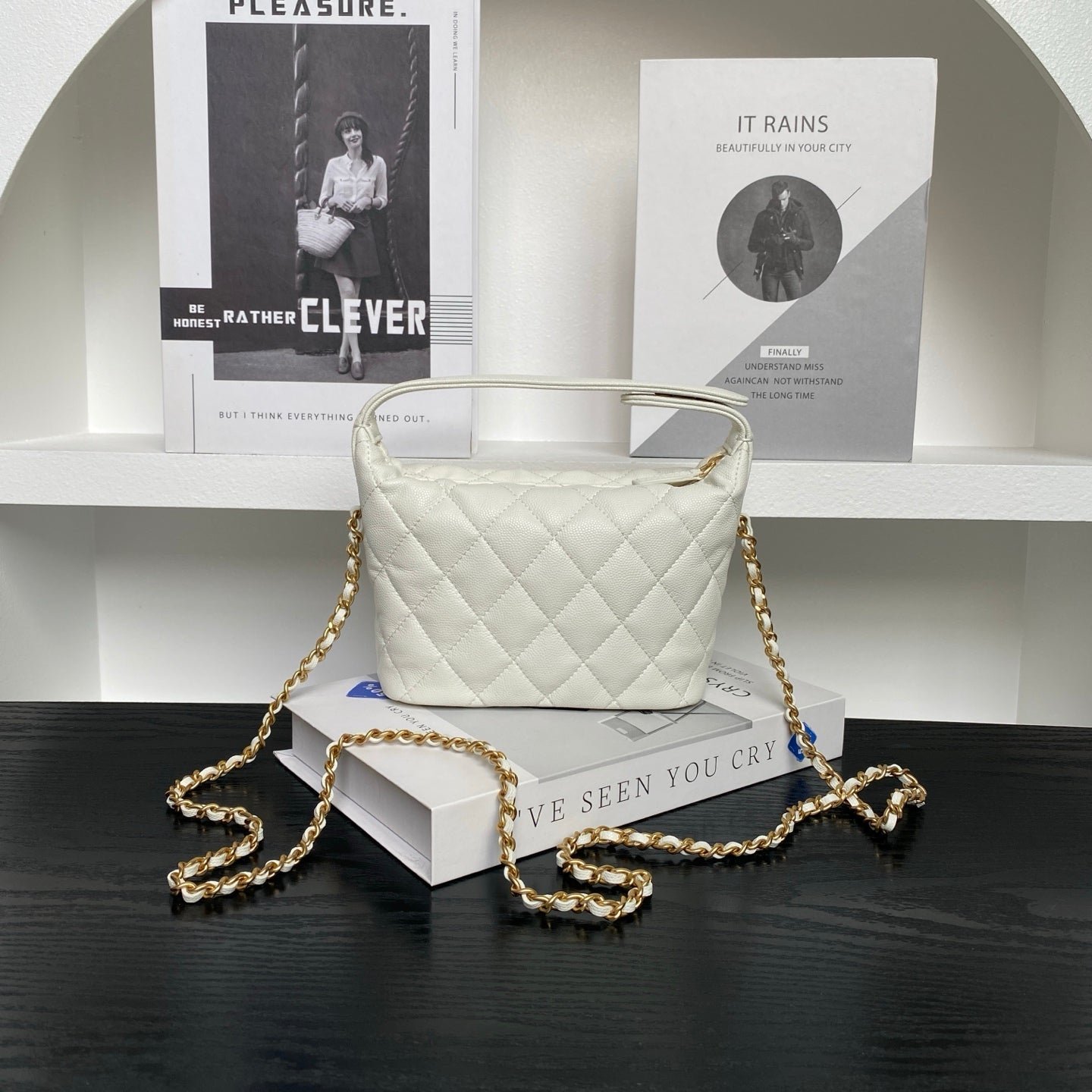CHANEL 25S HOBO BAG 22 IN WHITE CAVIAR LEATHER - Image 14