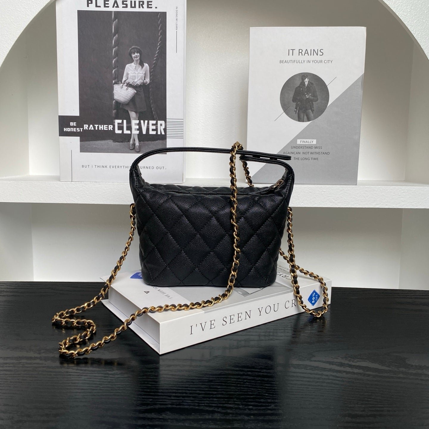CHANEL 25S HOBO BAG 22 IN BLACK CAVIAR LEATHER - Image 11