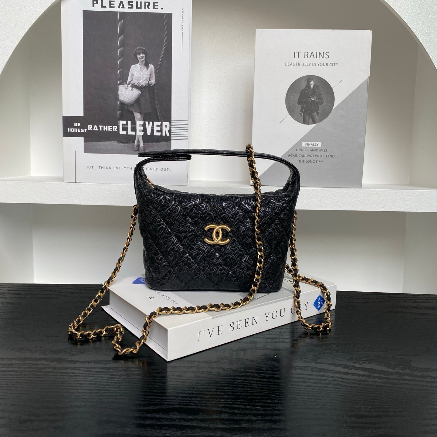 CHANEL 25S HOBO BAG 22 IN BLACK CAVIAR LEATHER - Image 10