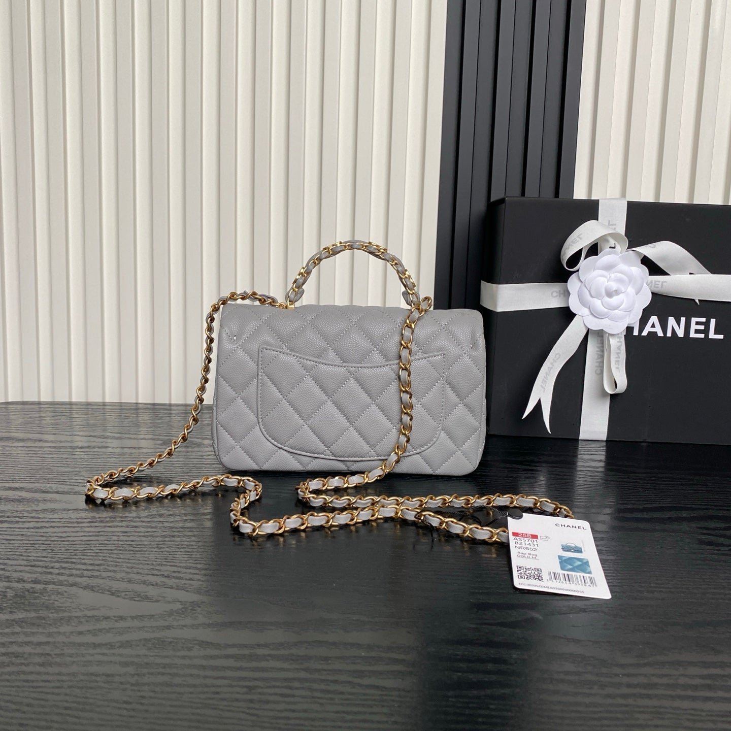 CHANEL 25S FLAP BAG 19 IN CHARCOAL GRAY CALFSKIN GOLD HARDWARE - Image 11