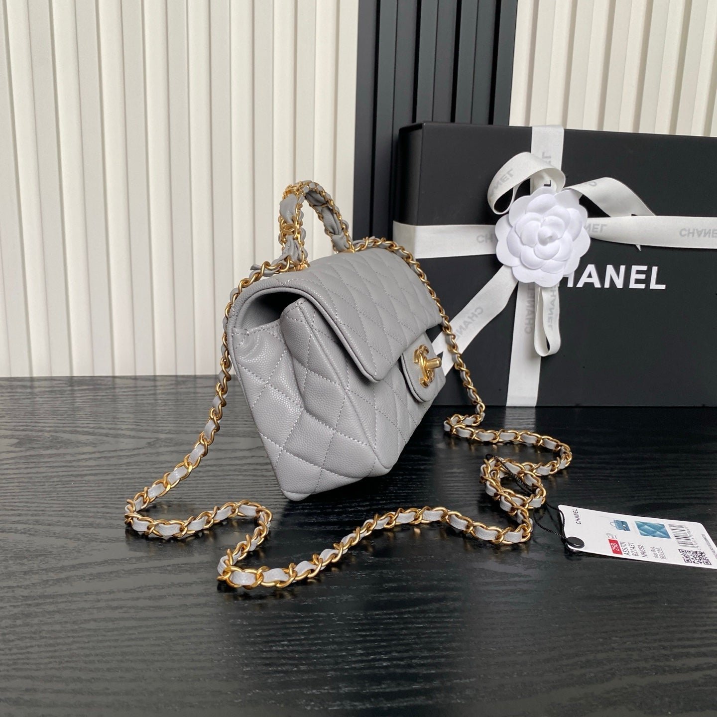 CHANEL 25S FLAP BAG 19 IN CHARCOAL GRAY CALFSKIN GOLD HARDWARE - Image 12