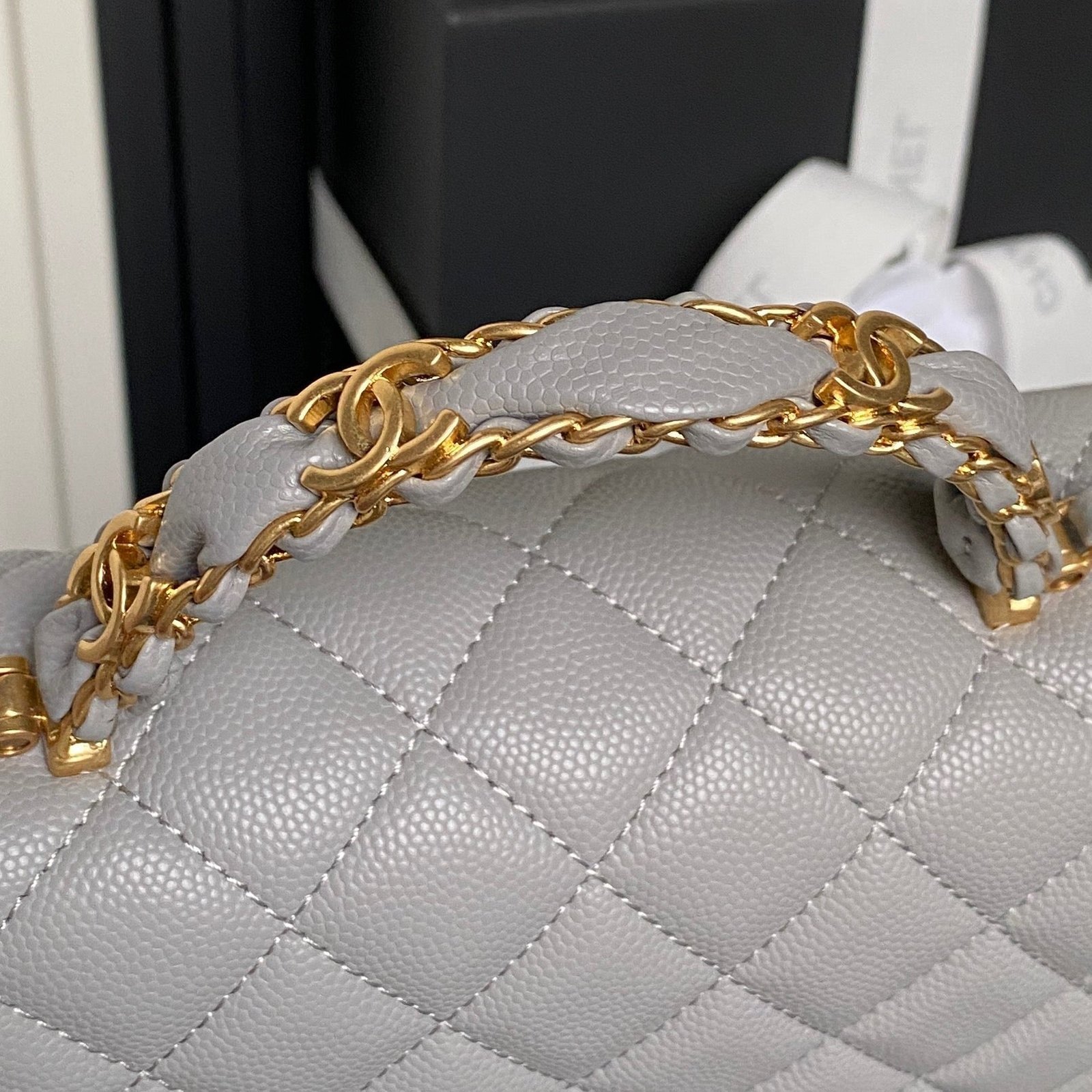 CHANEL 25S FLAP BAG 22 IN CHARCOAL GRAY CALFSKIN GOLD HARDWARE - Image 7