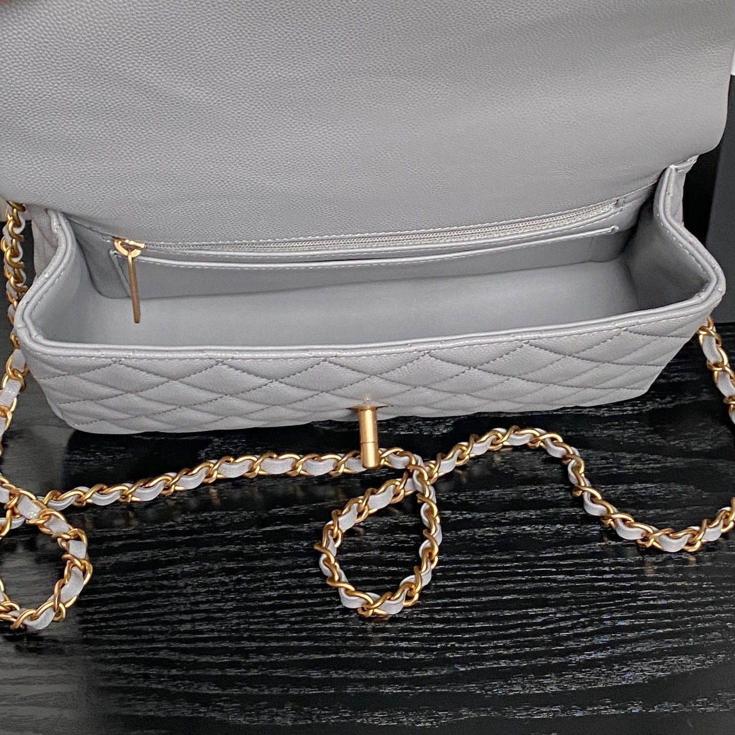 CHANEL 25S FLAP BAG 22 IN CHARCOAL GRAY CALFSKIN GOLD HARDWARE - Image 14