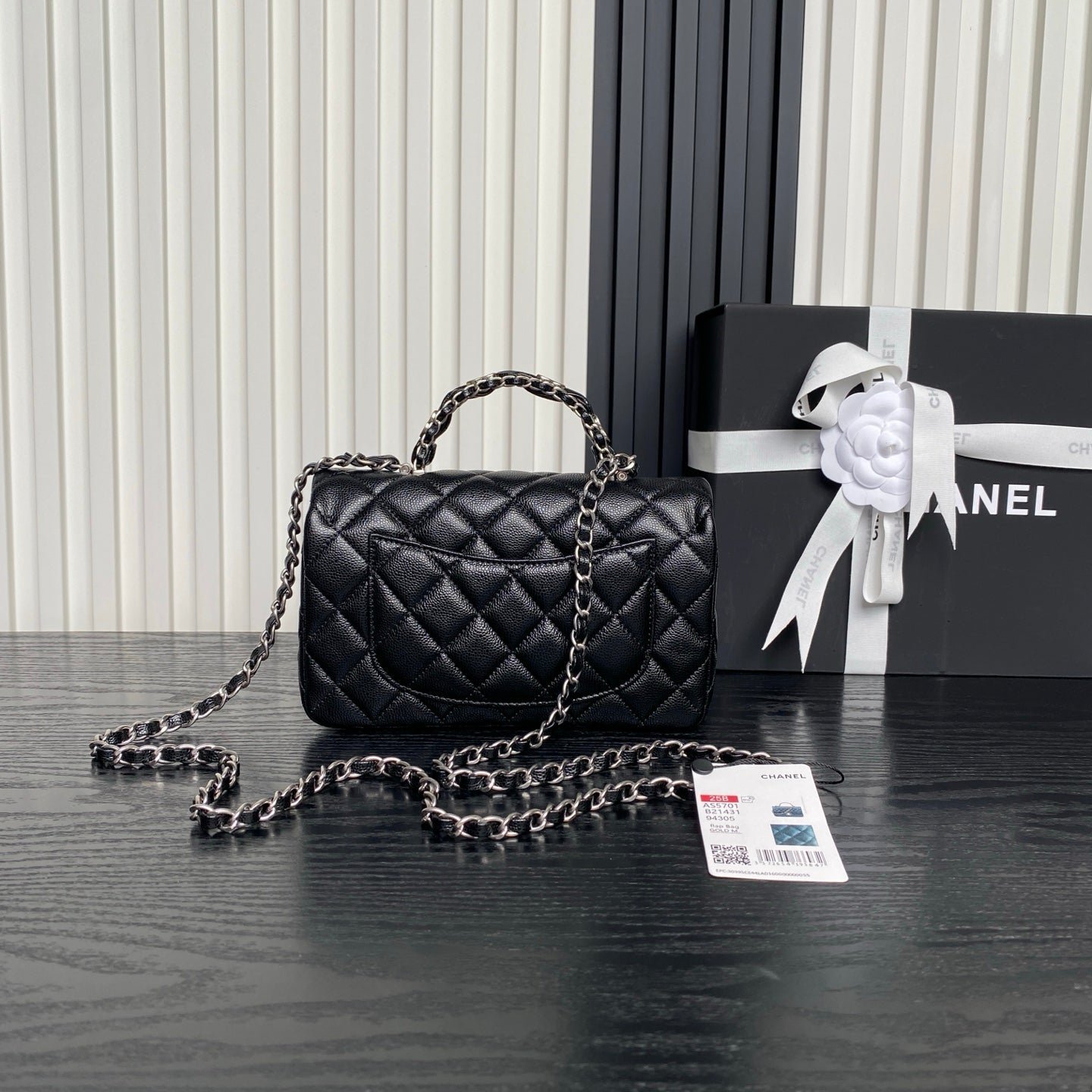CHANEL 25S FLAP BAG 19 IN BLACK CALFSKIN SILVER HARDWARE - Image 11