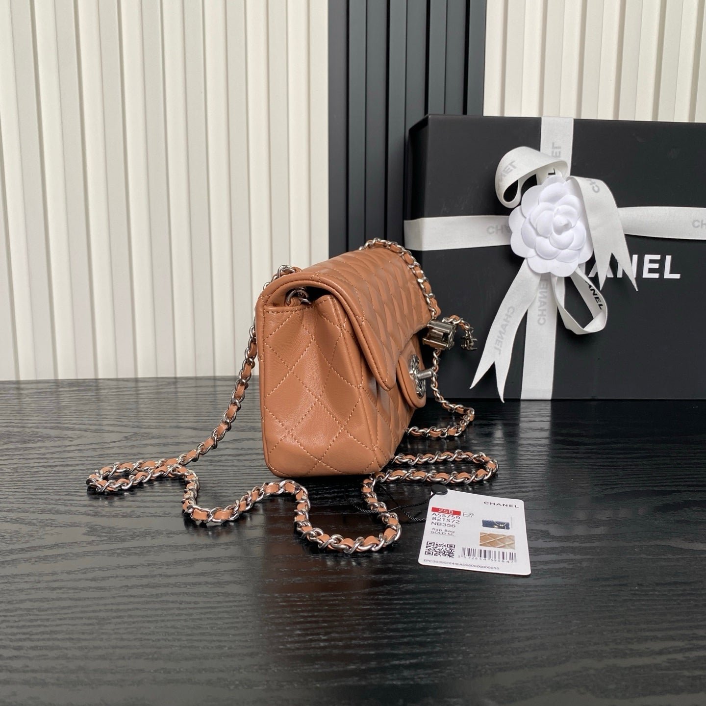 CHANEL 25S FLAP BAG 20 IN DARK CARAMEL CALFSKIN SILVER HARDWARE - Image 3