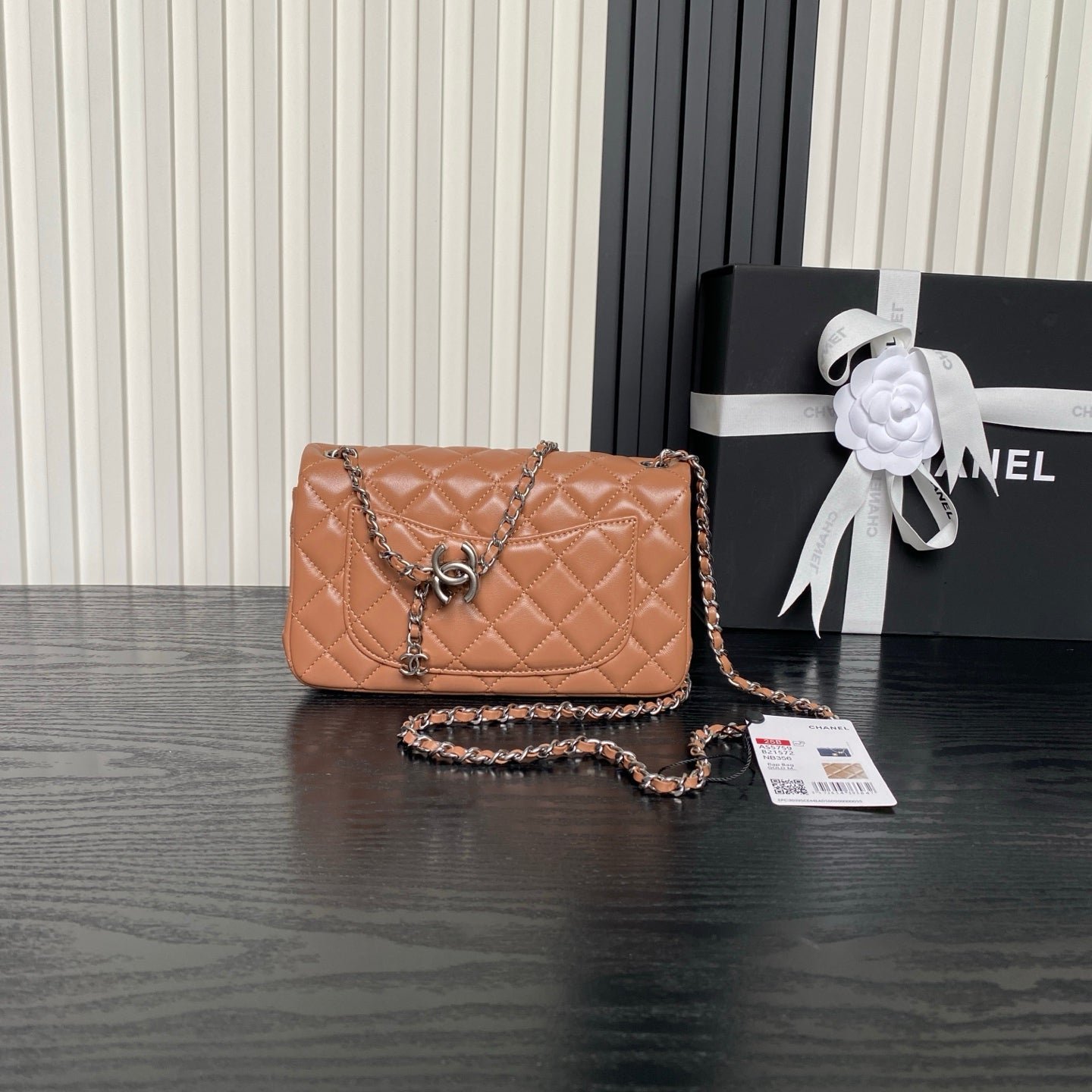 CHANEL 25S FLAP BAG 20 IN DARK CARAMEL CALFSKIN SILVER HARDWARE - Image 11