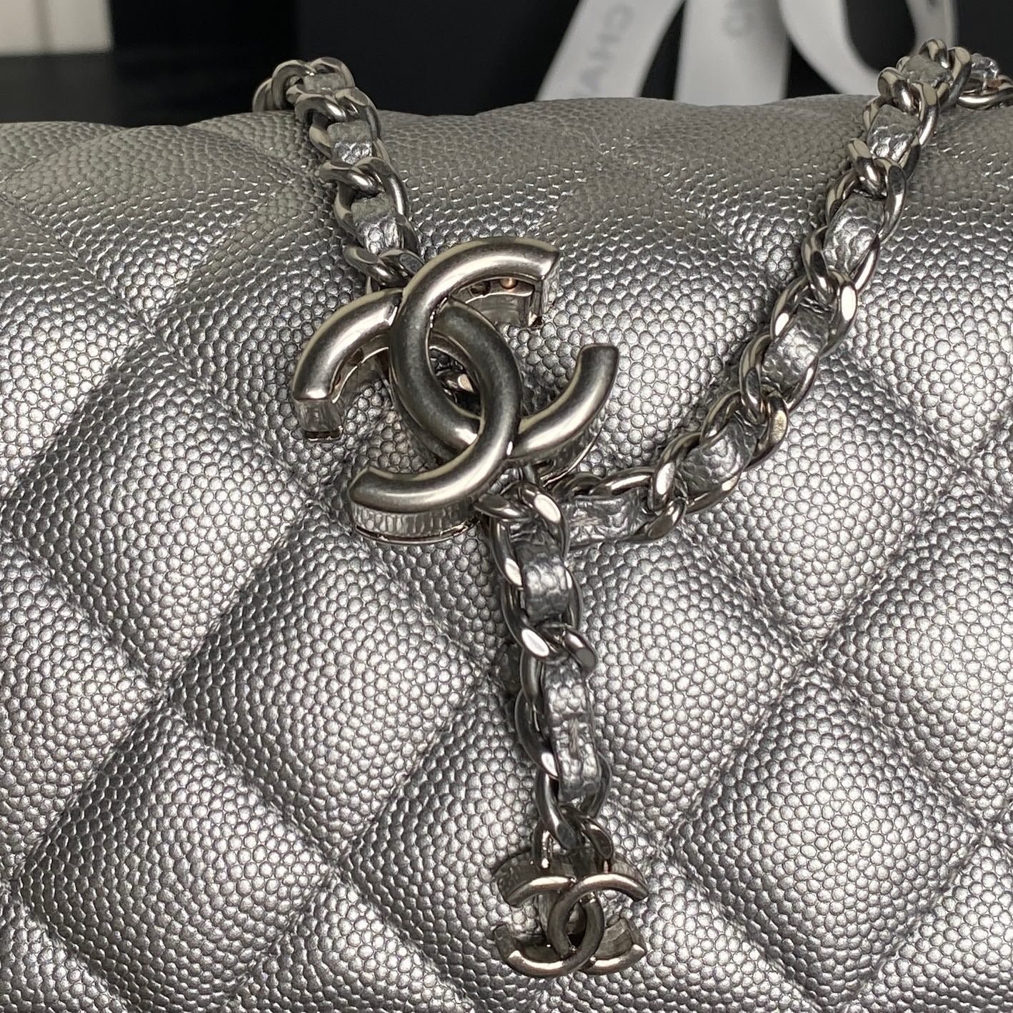 CHANEL 25S FLAP BAG 23 IN DARK GRAY CALFSKIN SILVER HARDWARE - Image 5