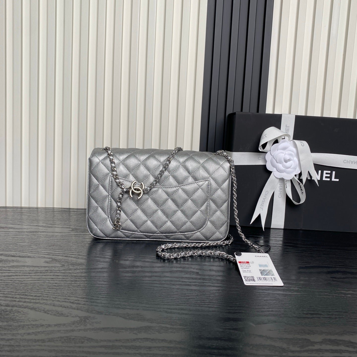 CHANEL 25S FLAP BAG 23 IN DARK GRAY CALFSKIN SILVER HARDWARE - Image 11