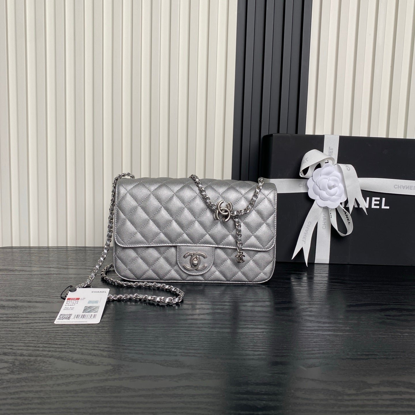 CHANEL 25S FLAP BAG 23 IN DARK GRAY CALFSKIN SILVER HARDWARE - Image 10