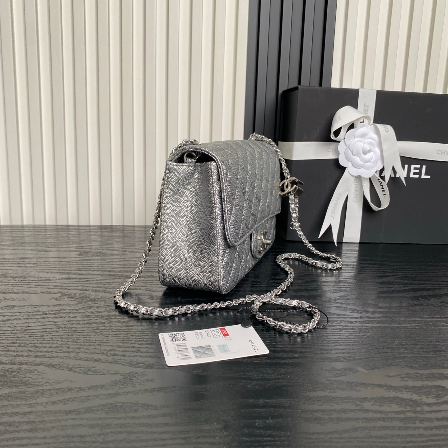 CHANEL 25S FLAP BAG 23 IN DARK GRAY CALFSKIN SILVER HARDWARE - Image 3