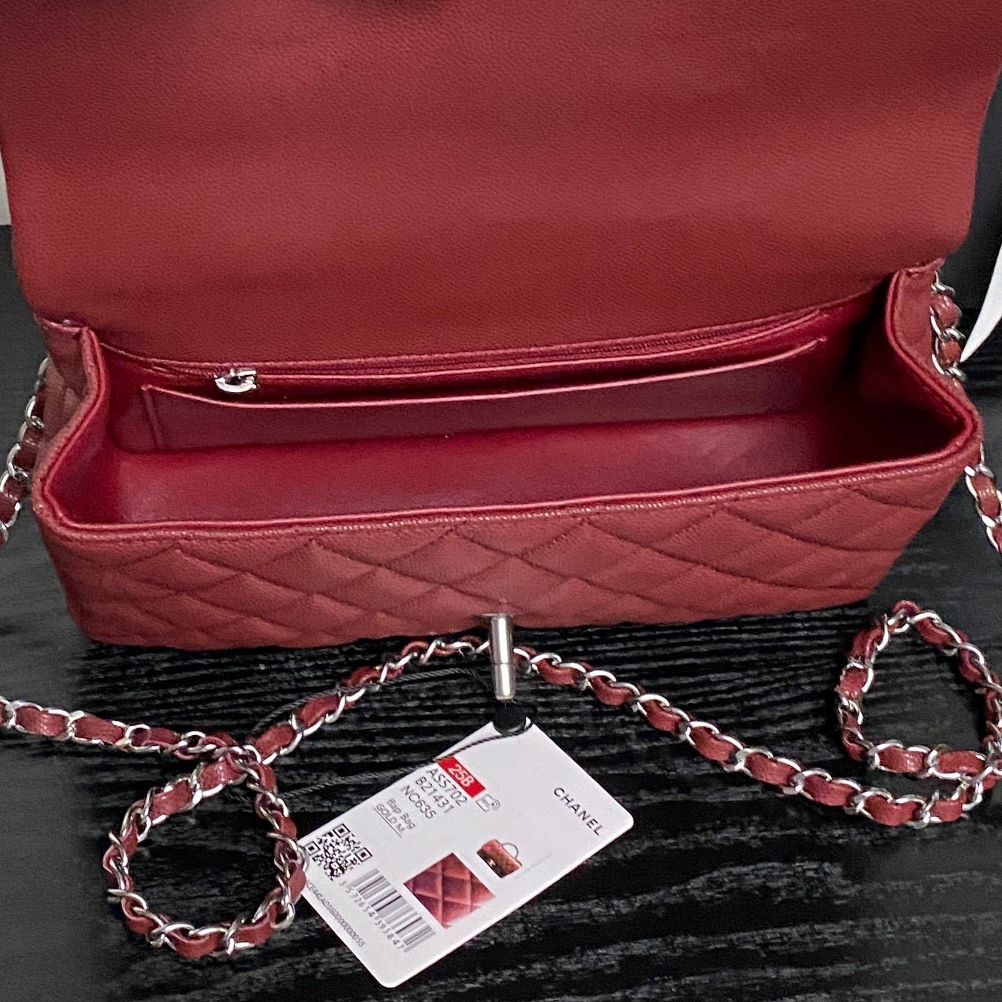 CHANEL 25S FLAP BAG 22 IN BURGUNDY CALFSKIN SILVER HARDWARE - Image 13