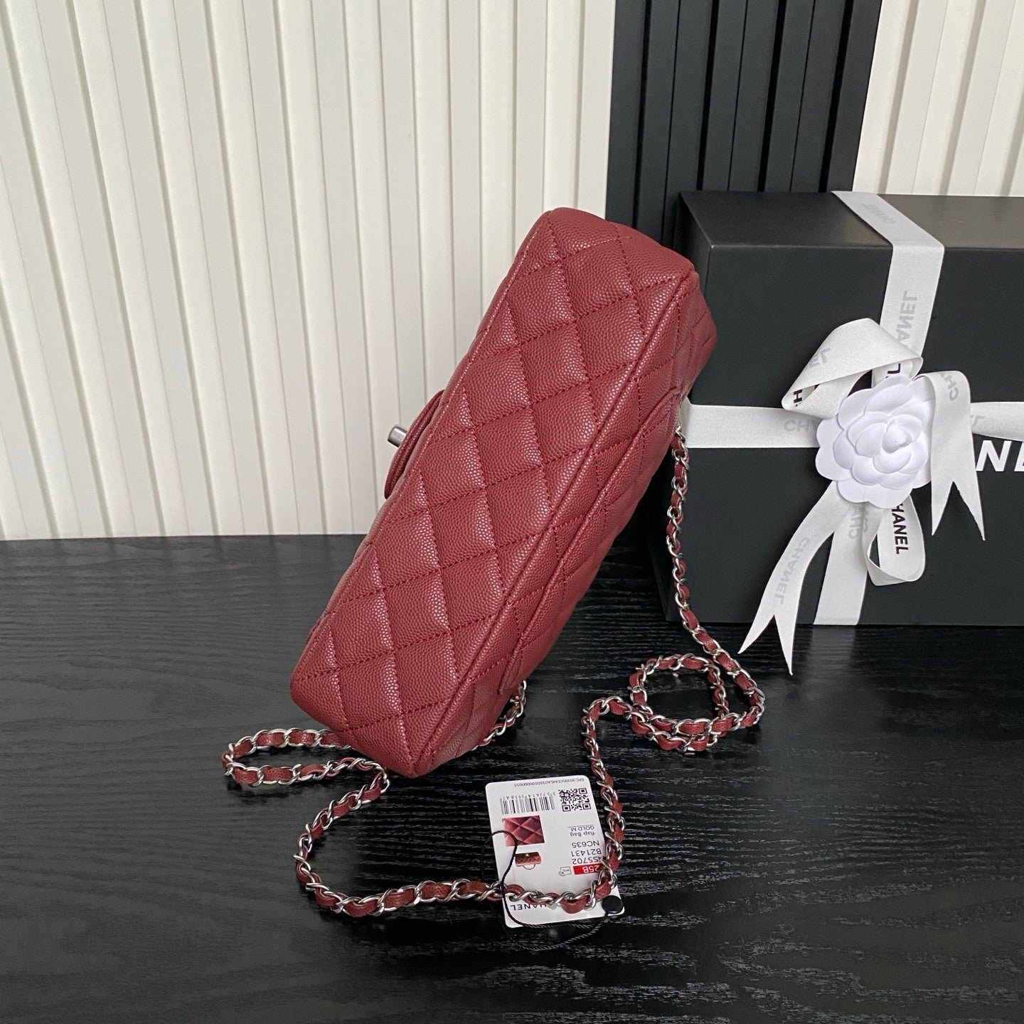 CHANEL 25S FLAP BAG 22 IN BURGUNDY CALFSKIN SILVER HARDWARE - Image 6