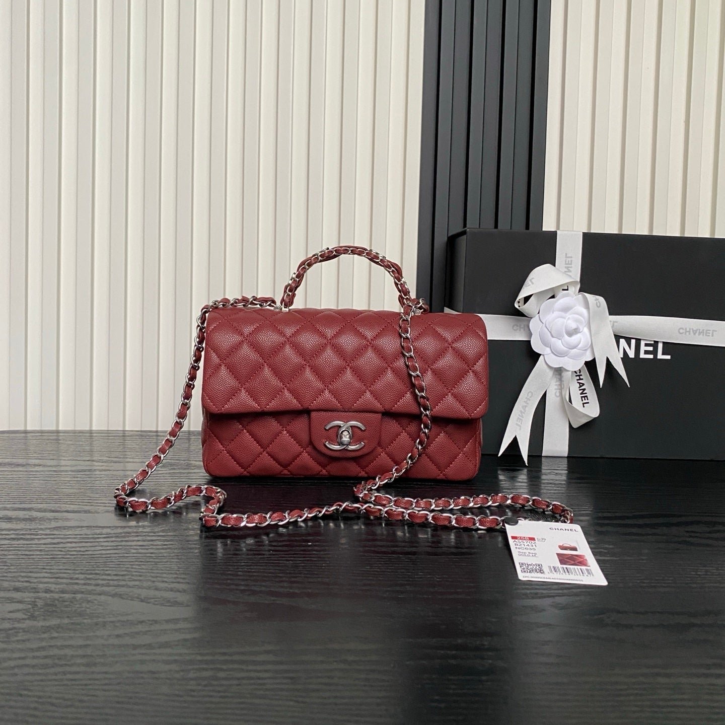 CHANEL 25S FLAP BAG 22 IN BURGUNDY CALFSKIN SILVER HARDWARE - Image 10