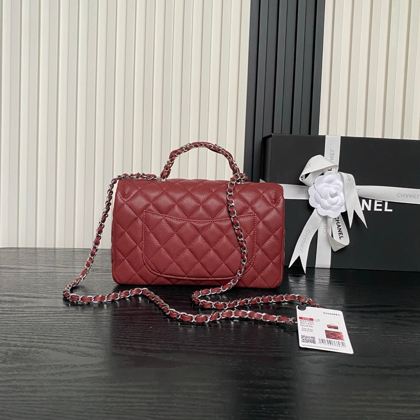 CHANEL 25S FLAP BAG 22 IN BURGUNDY CALFSKIN SILVER HARDWARE - Image 11