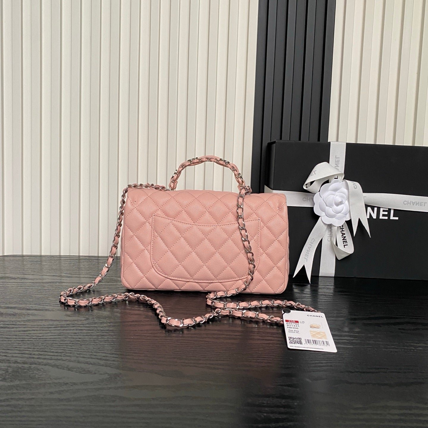 CHANEL 25S FLAP BAG 22 IN PINK CALFSKIN SILVER HARDWARE - Image 11