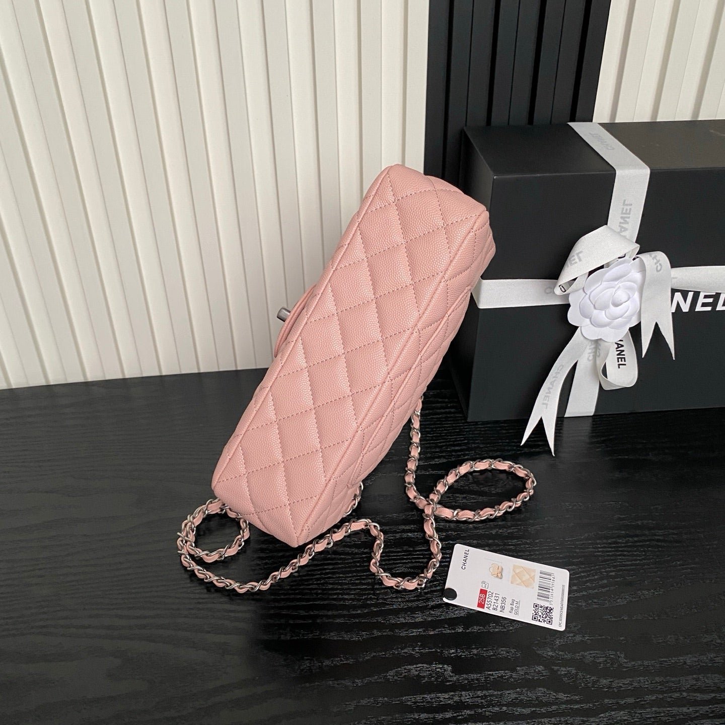 CHANEL 25S FLAP BAG 22 IN PINK CALFSKIN SILVER HARDWARE - Image 15