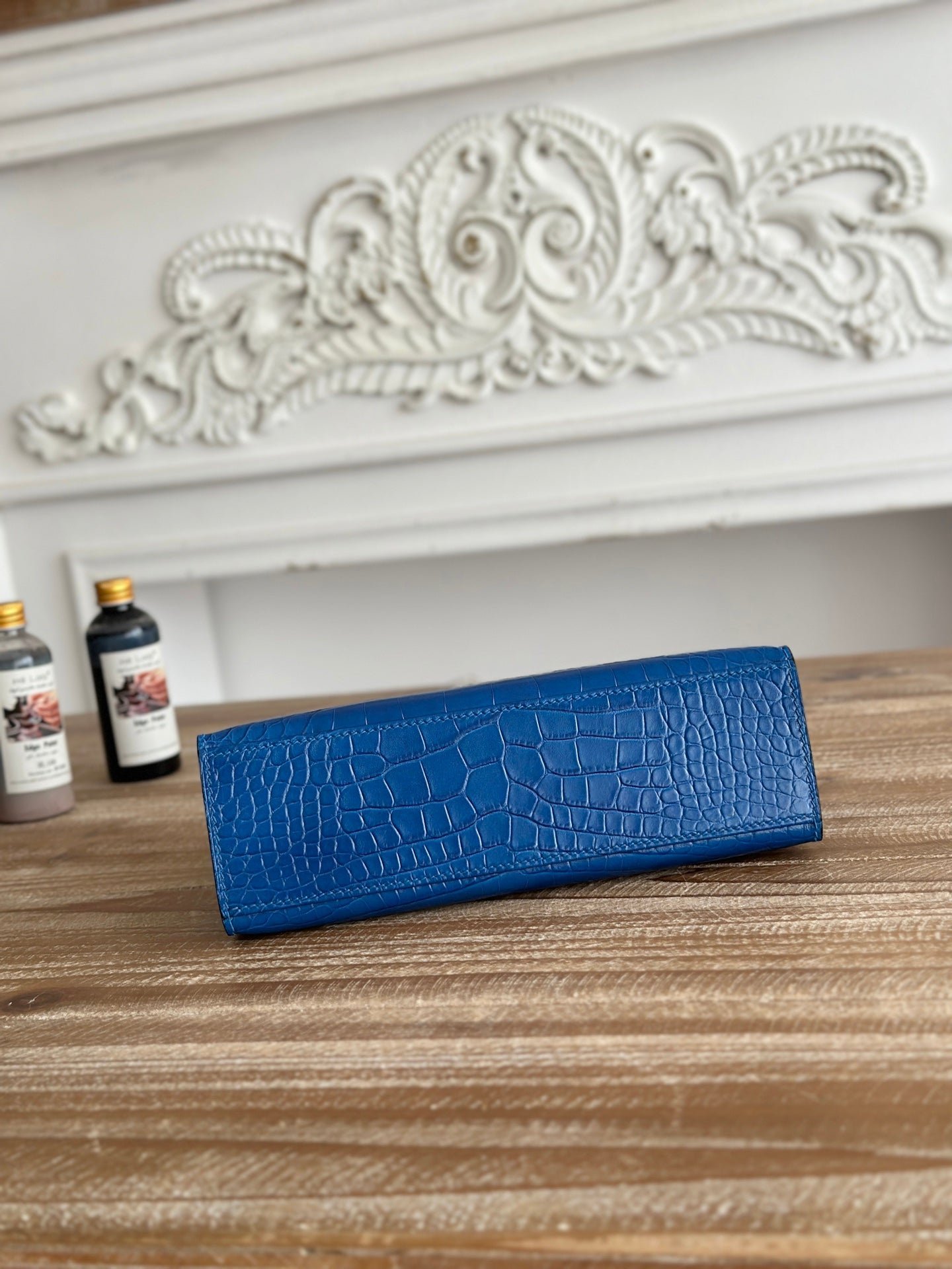 HM 26S KELLY MINI 22MM IN DARK BLUE CROC EMBOSSED CALFSKIN SILVER KELLY BUCKLE - Image 9