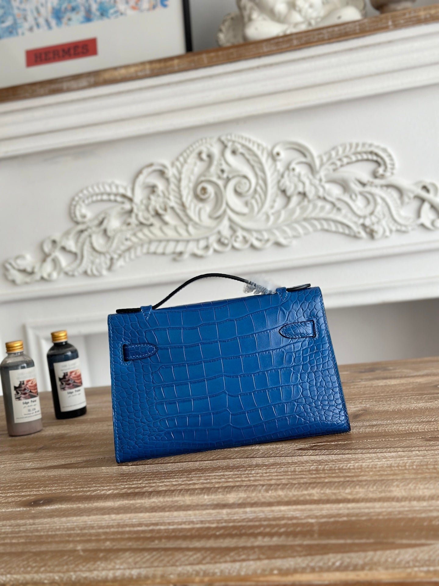 HM 26S KELLY MINI 22MM IN DARK BLUE CROC EMBOSSED CALFSKIN SILVER KELLY BUCKLE - Image 2
